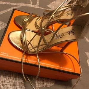 Lulus gold lace up goddess heels